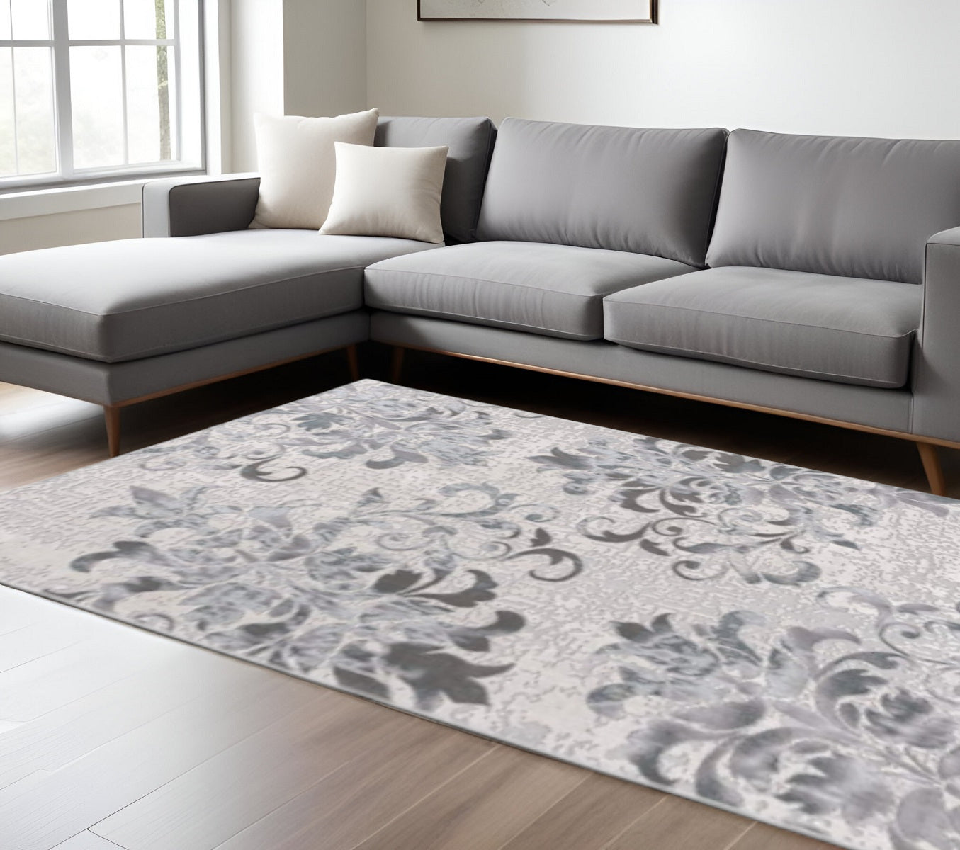 6' X 9' Blue Damask Power Loom Area Rug