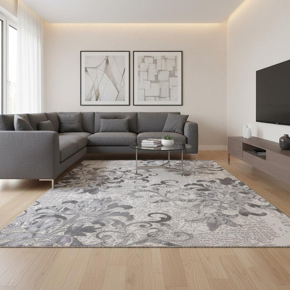 6' X 9' Blue Damask Power Loom Area Rug