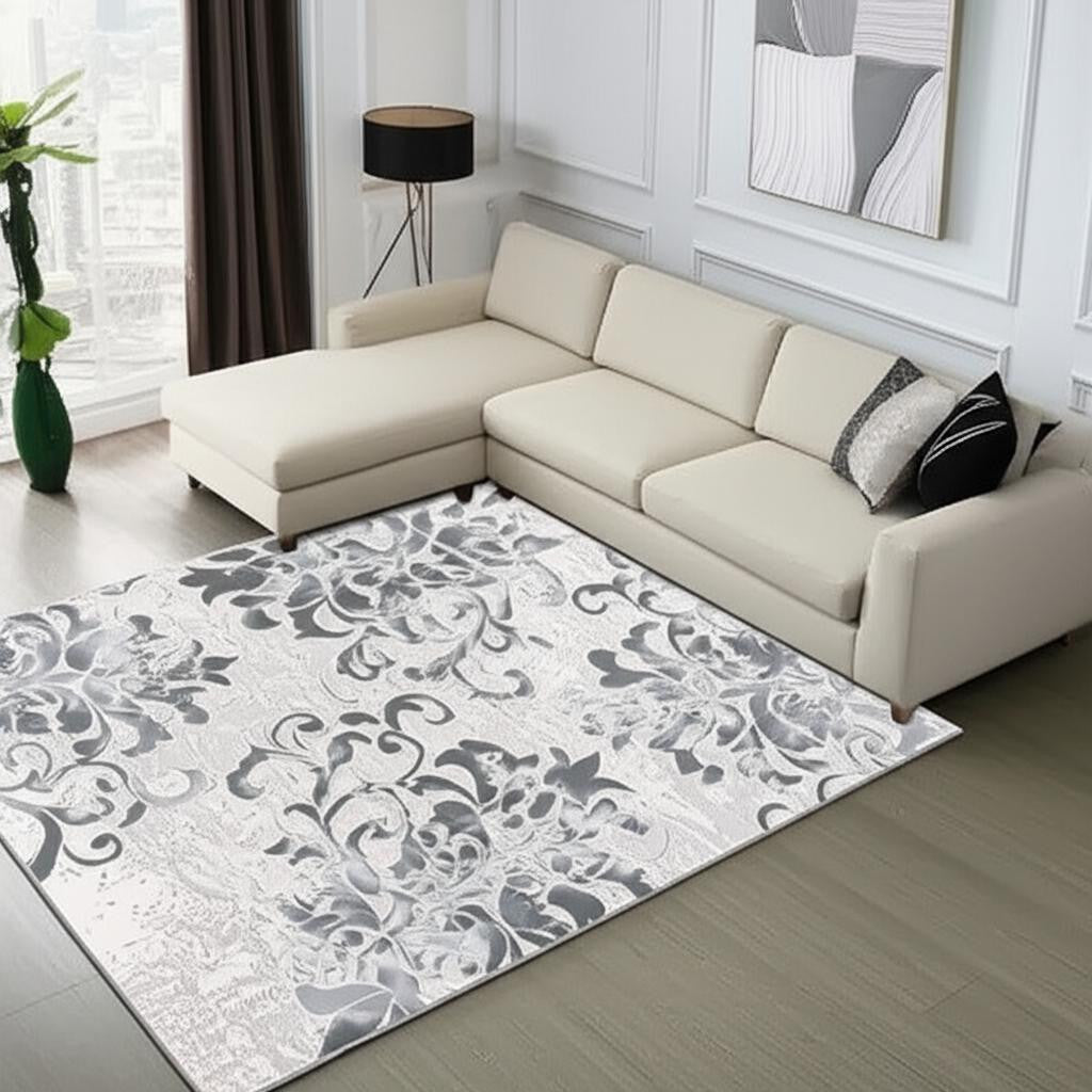 6' X 9' Blue Damask Power Loom Area Rug