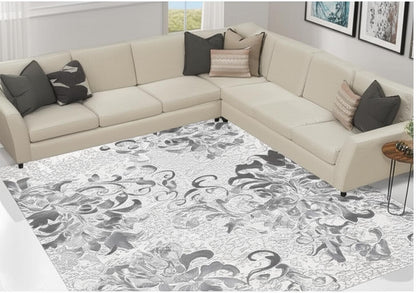 6' X 9' Blue Damask Power Loom Area Rug