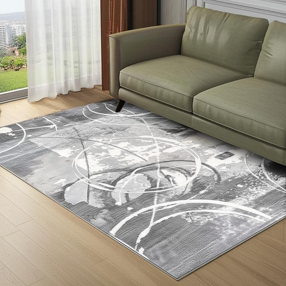 5' X 7' Gray Abstract Power Loom Area Rug