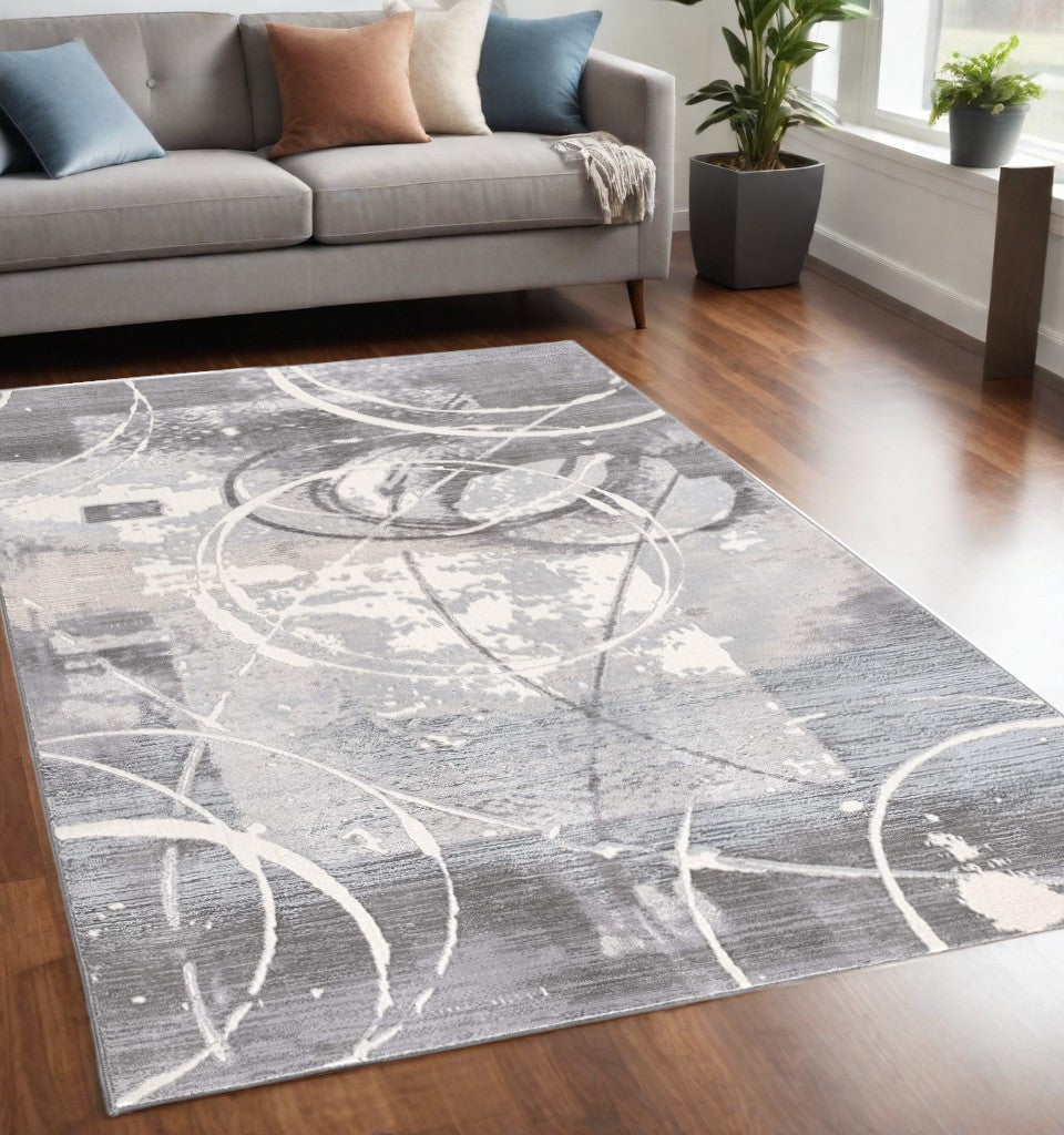 5' X 7' Gray Abstract Power Loom Area Rug