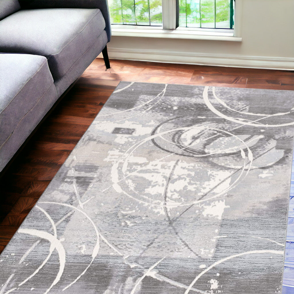 5' X 7' Gray Abstract Power Loom Area Rug