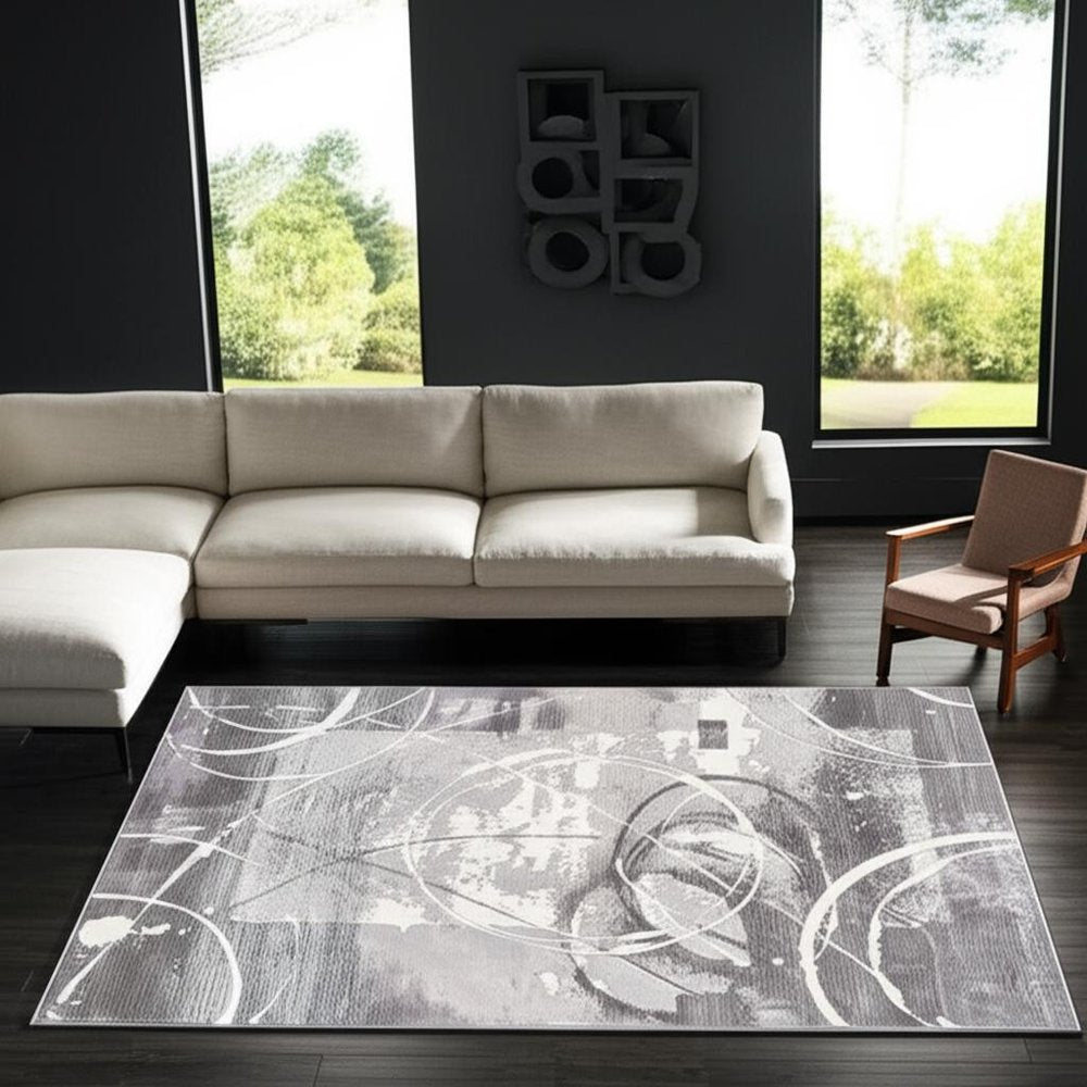 5' X 7' Gray Abstract Power Loom Area Rug