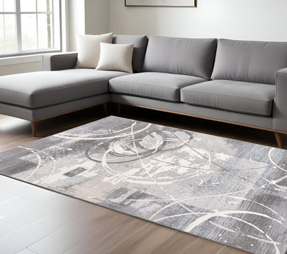 6' X 9' Gray Abstract Power Loom Area Rug