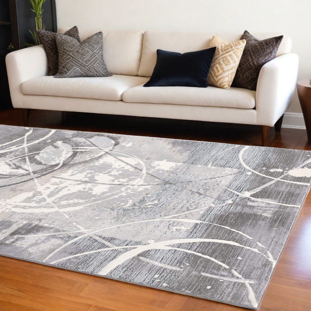 8' X 10' Gray Abstract Power Loom Area Rug