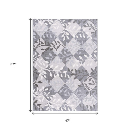 8' X 11' Gray Diamond And Vines Area Rug