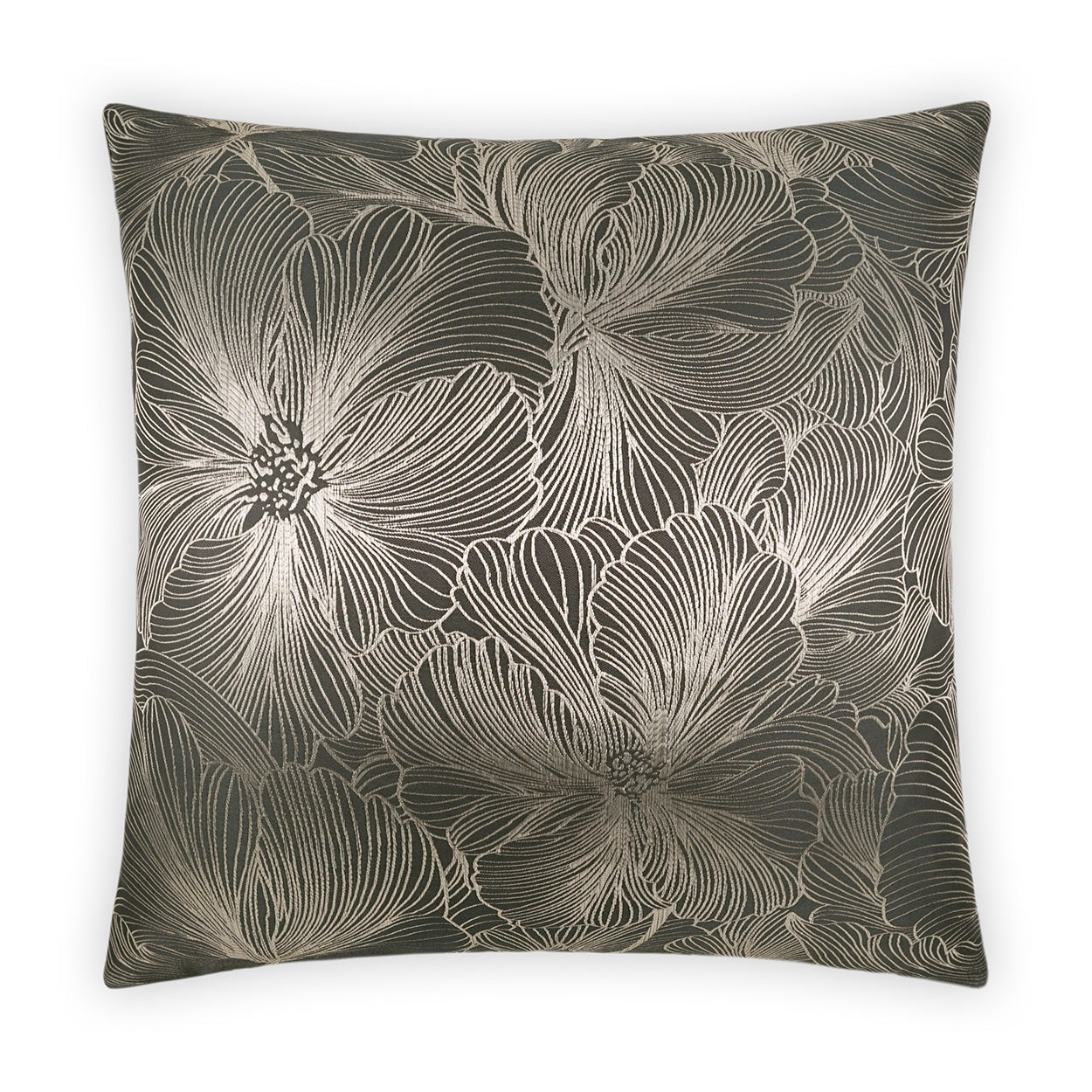 D.V. KAP HOME   24" x 24" Delhi Pillow - Grey Floral, Glam, Transitional    - 3936-G-2424