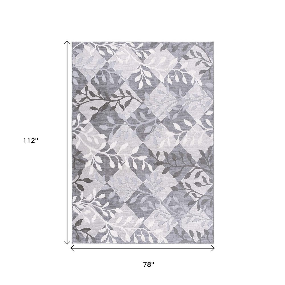 8' X 11' Gray Diamond And Vines Area Rug