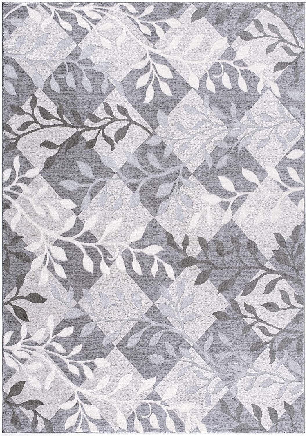 4' X 6' Gray Diamond And Vines Area Rug