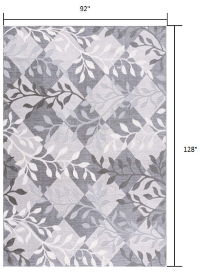 8' X 11' Gray Diamond And Vines Area Rug