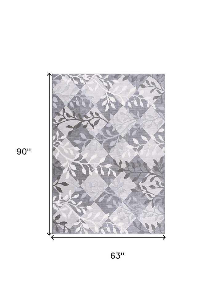 8' X 11' Gray Diamond And Vines Area Rug