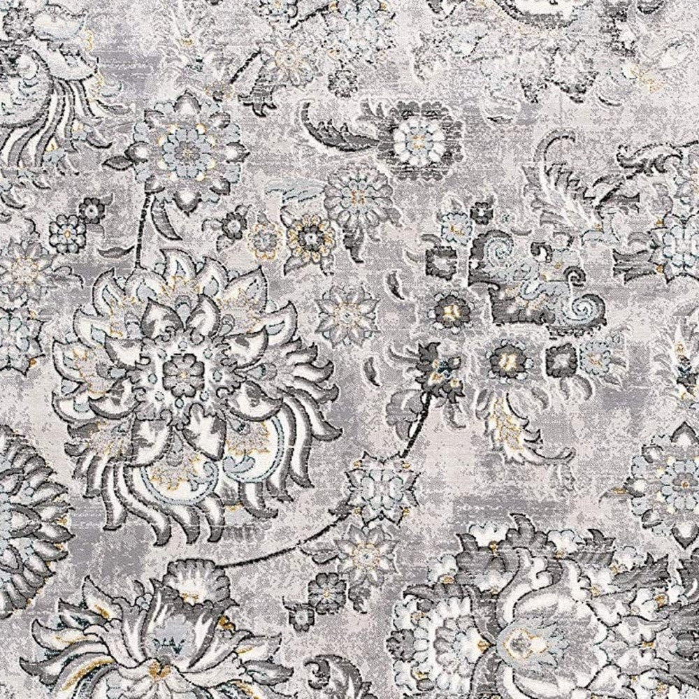 5' X 7' Gray Damask Power Loom Area Rug