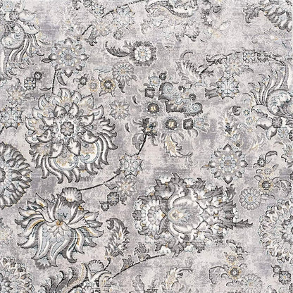 6' X 9' Gray Damask Power Loom Area Rug