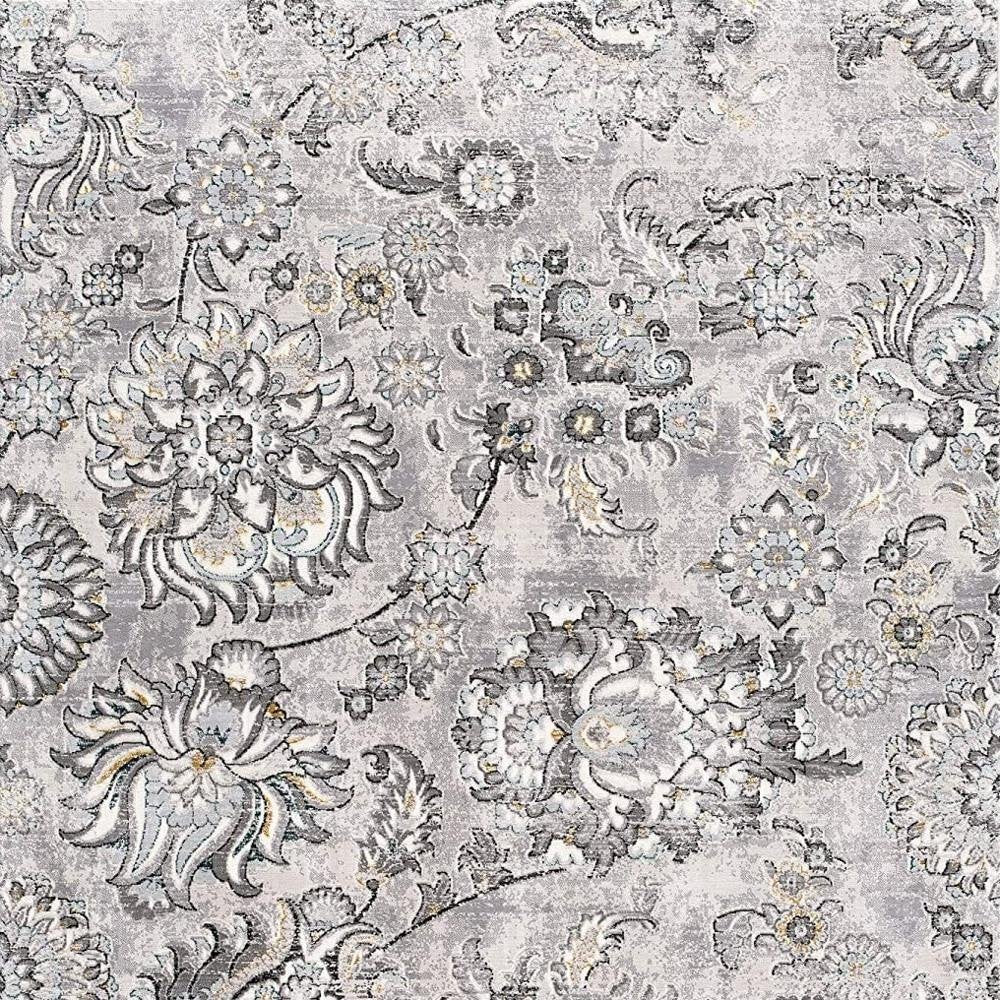 5' X 7' Gray And Ivory Floral Area Rug