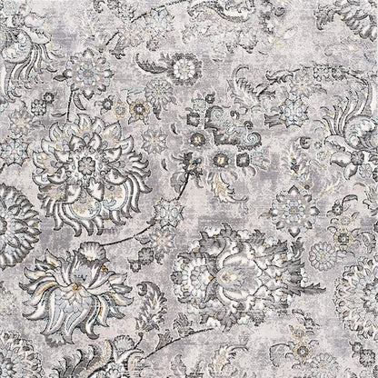 5' X 7' Gray And Ivory Floral Area Rug