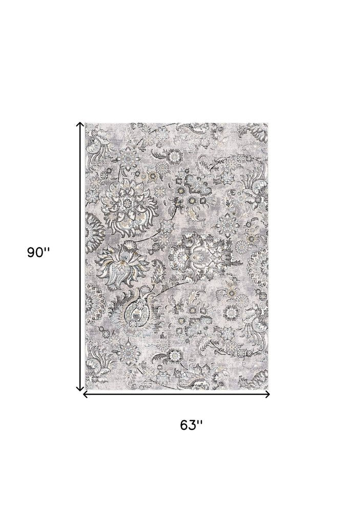 6' X 9' Gray Damask Power Loom Area Rug