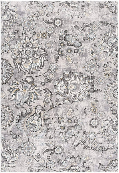 5' X 7' Gray And Ivory Floral Area Rug