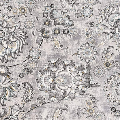 5' X 7' Gray And Ivory Floral Area Rug