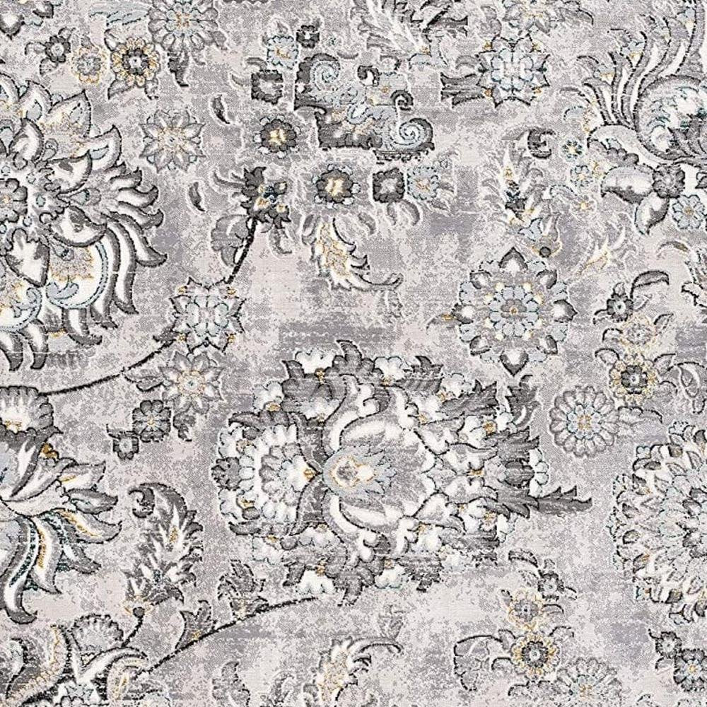 5' X 7' Gray And Ivory Floral Area Rug