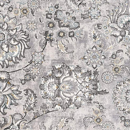 5' X 7' Gray And Ivory Floral Area Rug