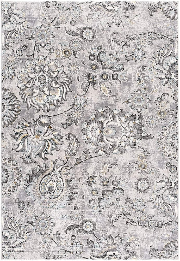 5' X 7' Gray And Ivory Floral Area Rug