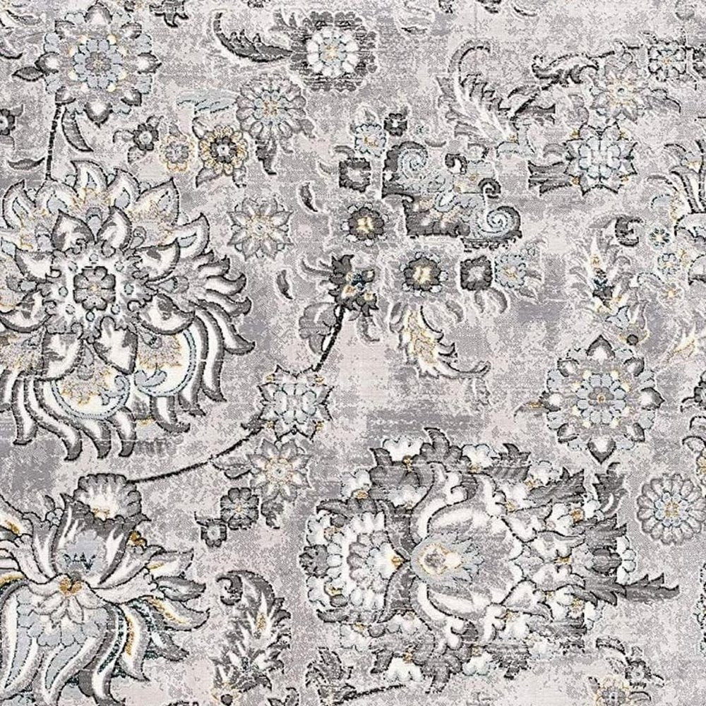 5' X 7' Gray And Ivory Floral Area Rug