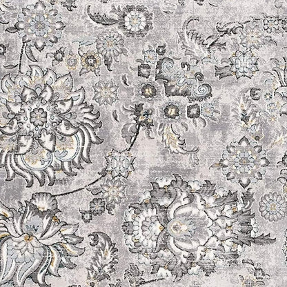 5' X 7' Gray And Ivory Floral Area Rug