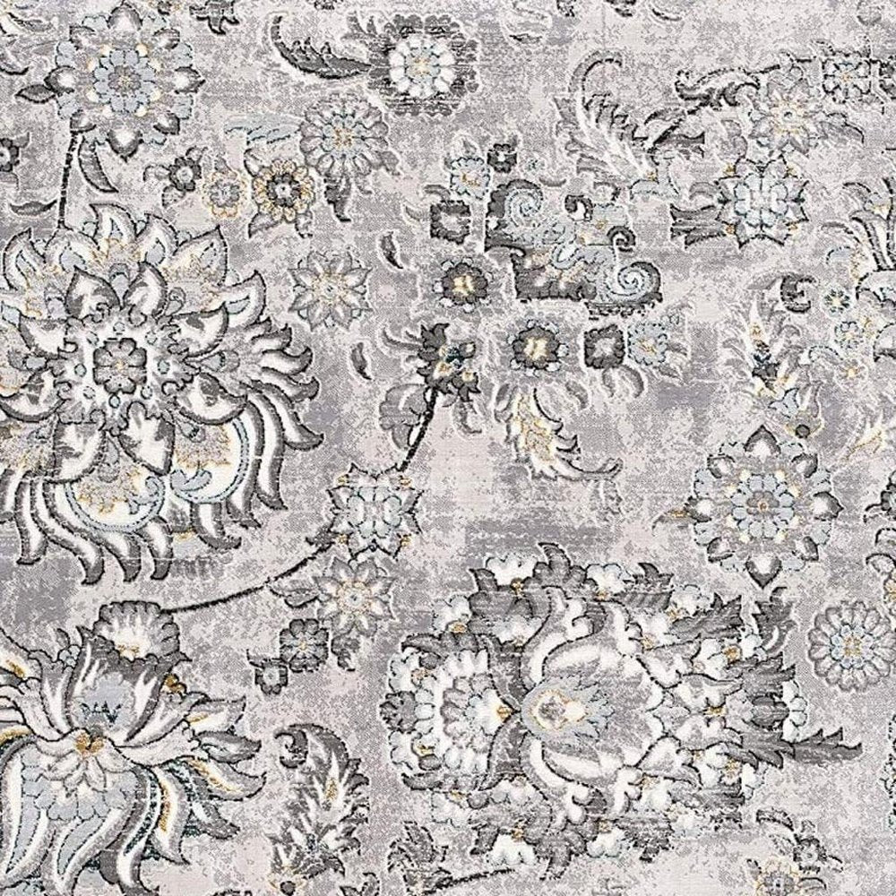 5' X 7' Gray And Ivory Floral Area Rug