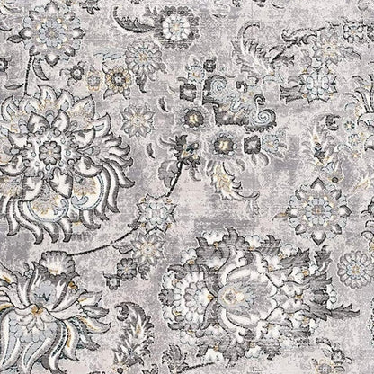 5' X 7' Gray And Ivory Floral Area Rug