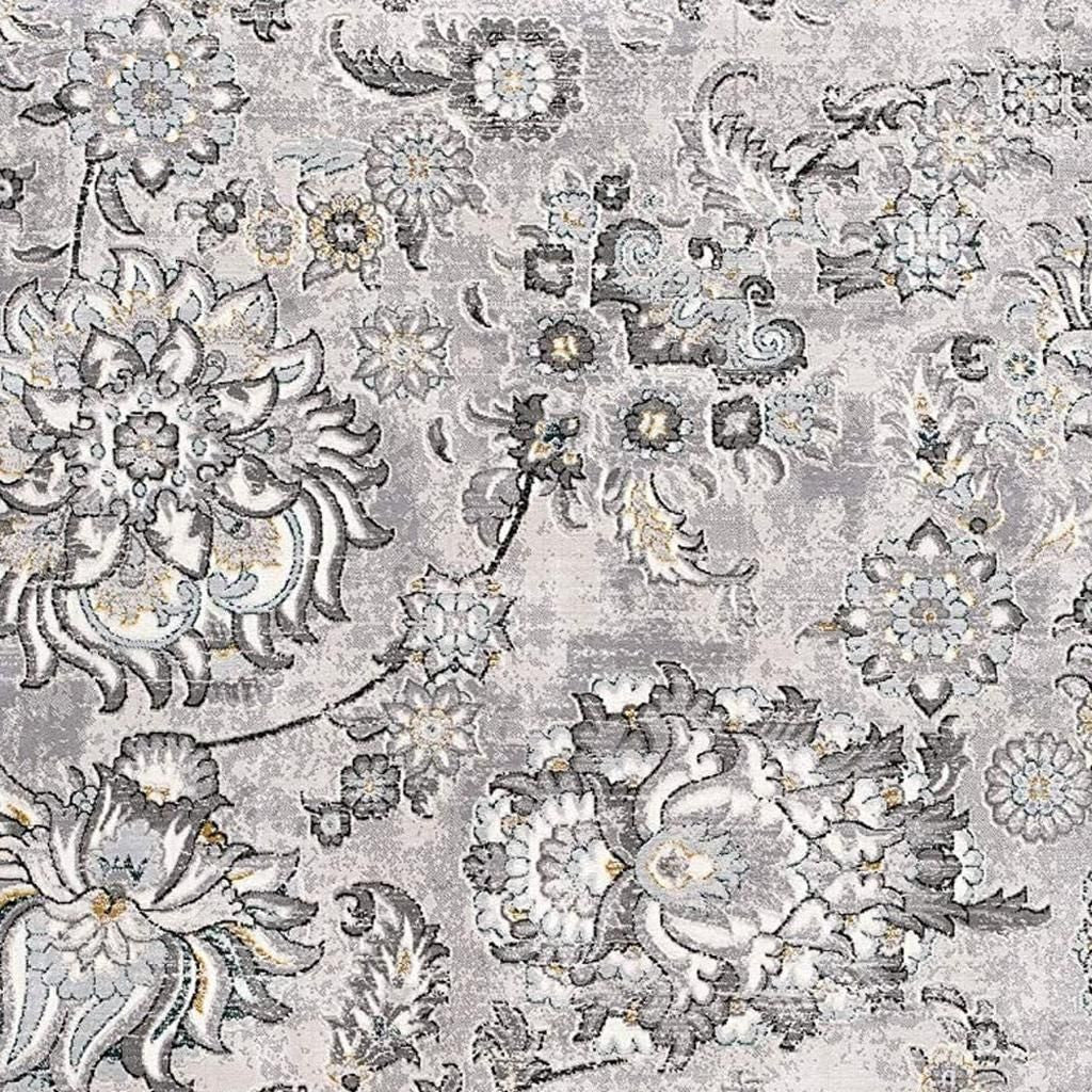 6' X 9' Gray Damask Power Loom Area Rug