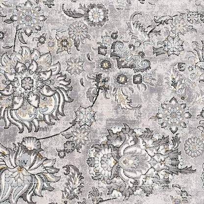 6' X 9' Gray Damask Power Loom Area Rug