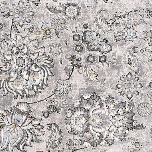 6' X 9' Gray Damask Power Loom Area Rug