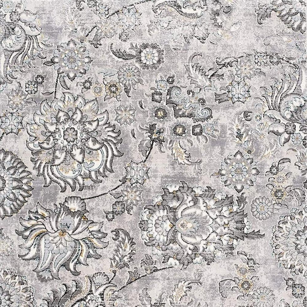 5' X 7' Gray And Ivory Floral Area Rug