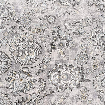 5' X 7' Gray And Ivory Floral Area Rug