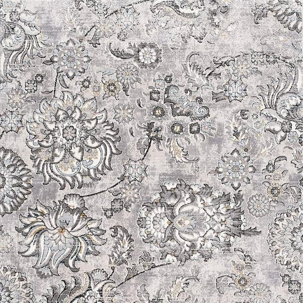 5' X 7' Gray And Ivory Floral Area Rug