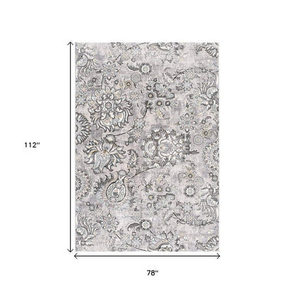 5' X 7' Gray And Ivory Floral Area Rug