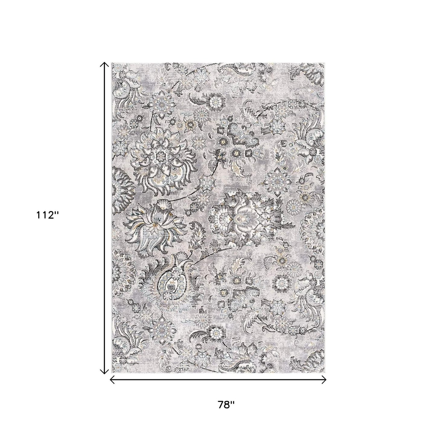 6' X 9' Gray Damask Power Loom Area Rug