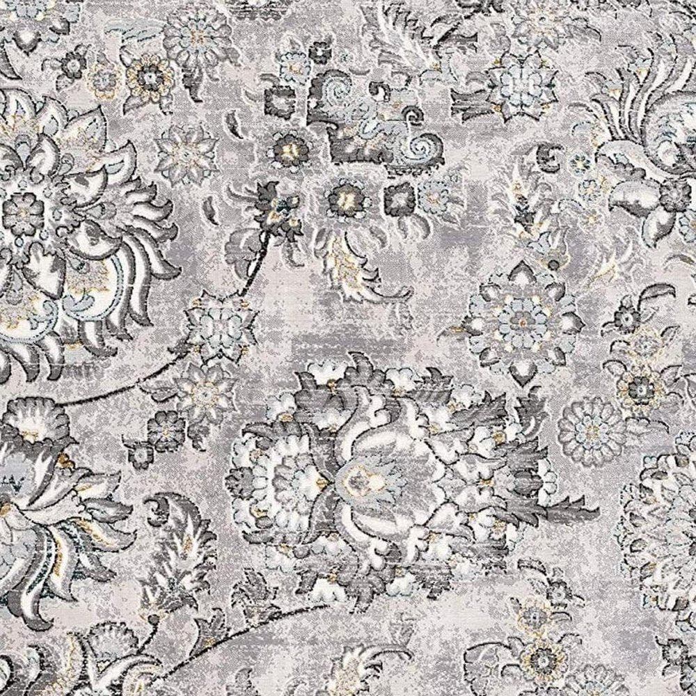 5' X 7' Gray And Ivory Floral Area Rug