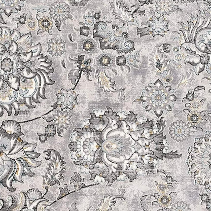 6' X 9' Gray Damask Power Loom Area Rug