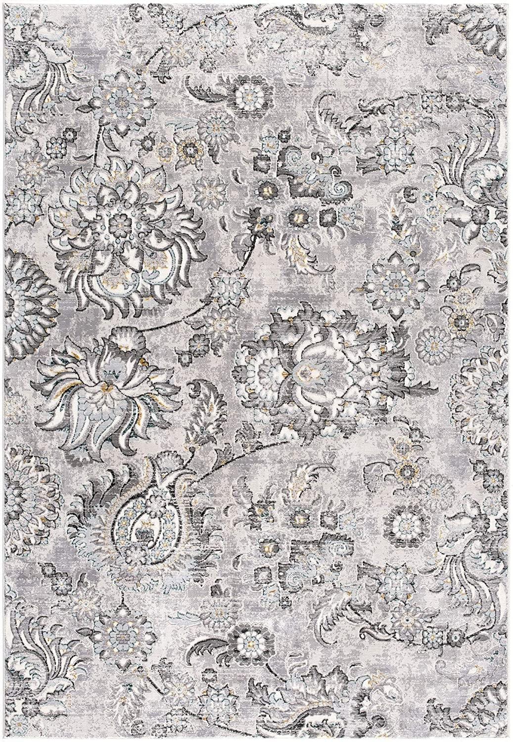 6' X 9' Gray Damask Power Loom Area Rug