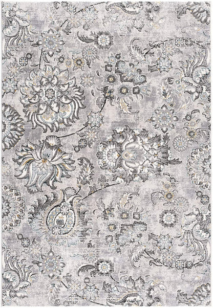 6' X 9' Gray Damask Power Loom Area Rug