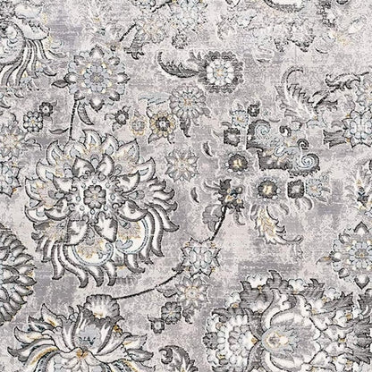 6' X 9' Gray Damask Power Loom Area Rug