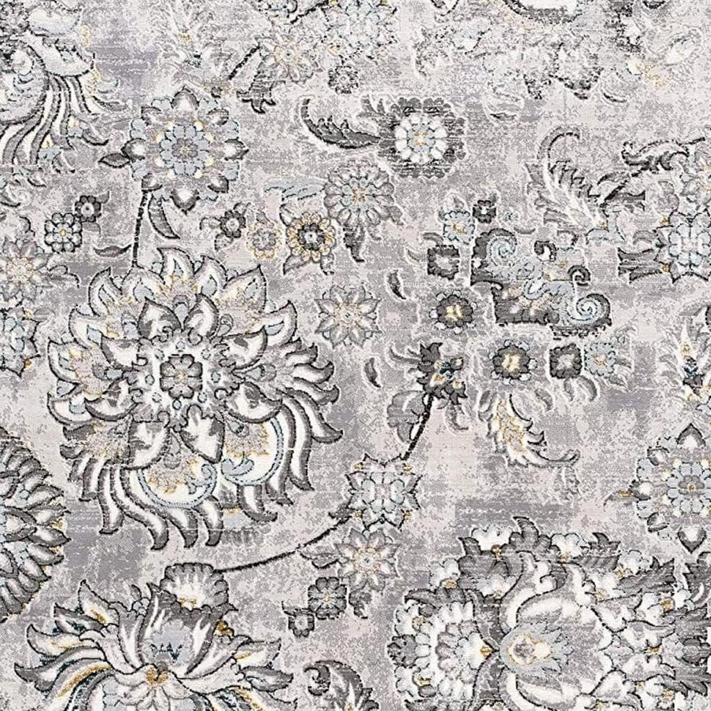 6' X 9' Gray Damask Power Loom Area Rug
