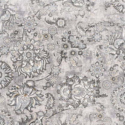 6' X 9' Gray Damask Power Loom Area Rug