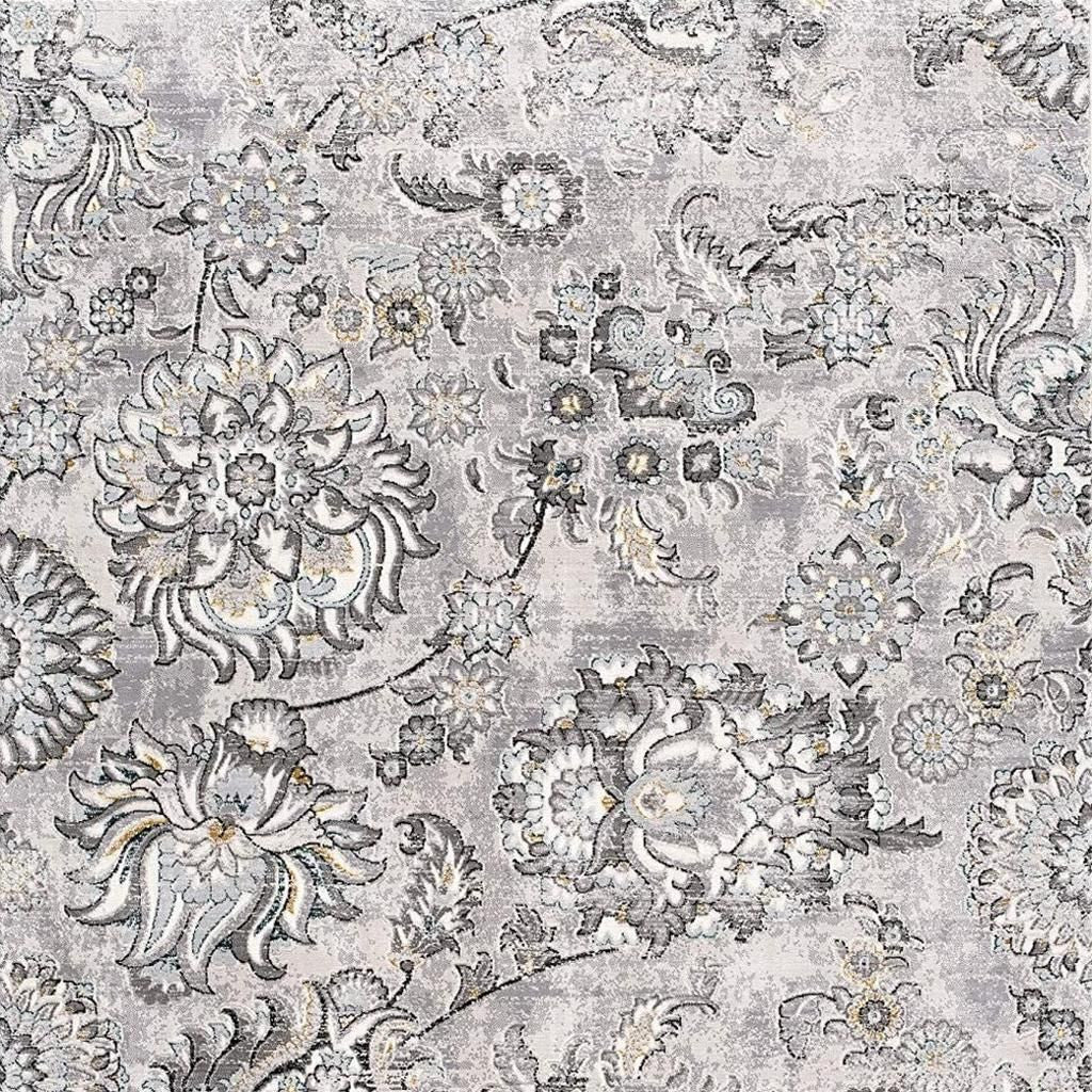 6' X 9' Gray Damask Power Loom Area Rug