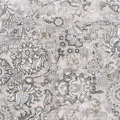 6' X 9' Gray Damask Power Loom Area Rug