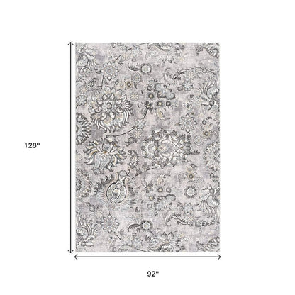 6' X 9' Gray Damask Power Loom Area Rug