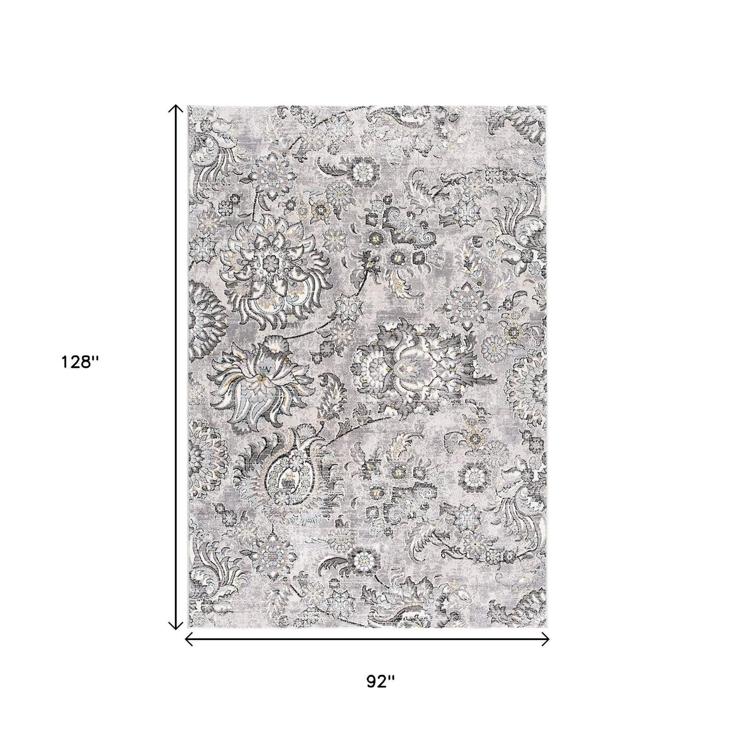 6' X 9' Gray Damask Power Loom Area Rug