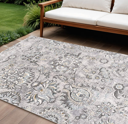 6' X 9' Gray Damask Power Loom Area Rug